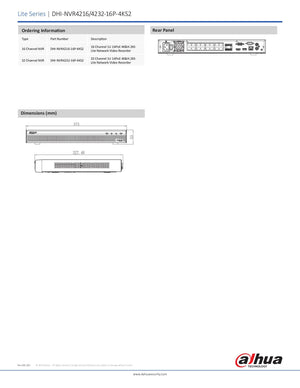 16Ch Nvr PoE 4K 200Mbps Smart H.265 NVR4216-16P-4KS2 - Dahua