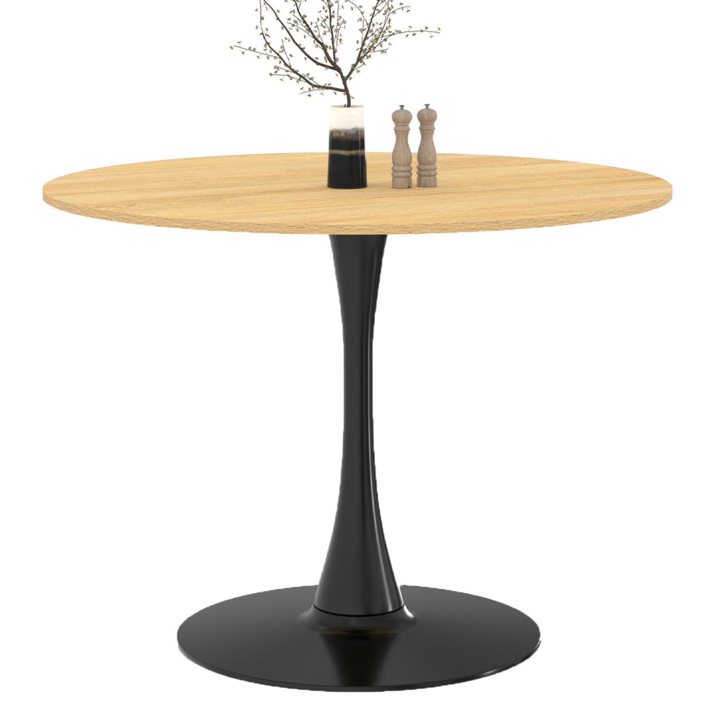 IDMarket - DALIA Mesa de comedor para 6 personas con patas de madera y tulipán negro 110 cm