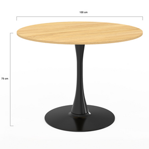IDMarket - DALIA Mesa de comedor para 6 personas con patas de madera y tulipán negro 110 cm