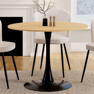 IDMarket - DALIA Mesa de comedor para 6 personas con patas de madera y tulipán negro 110 cm