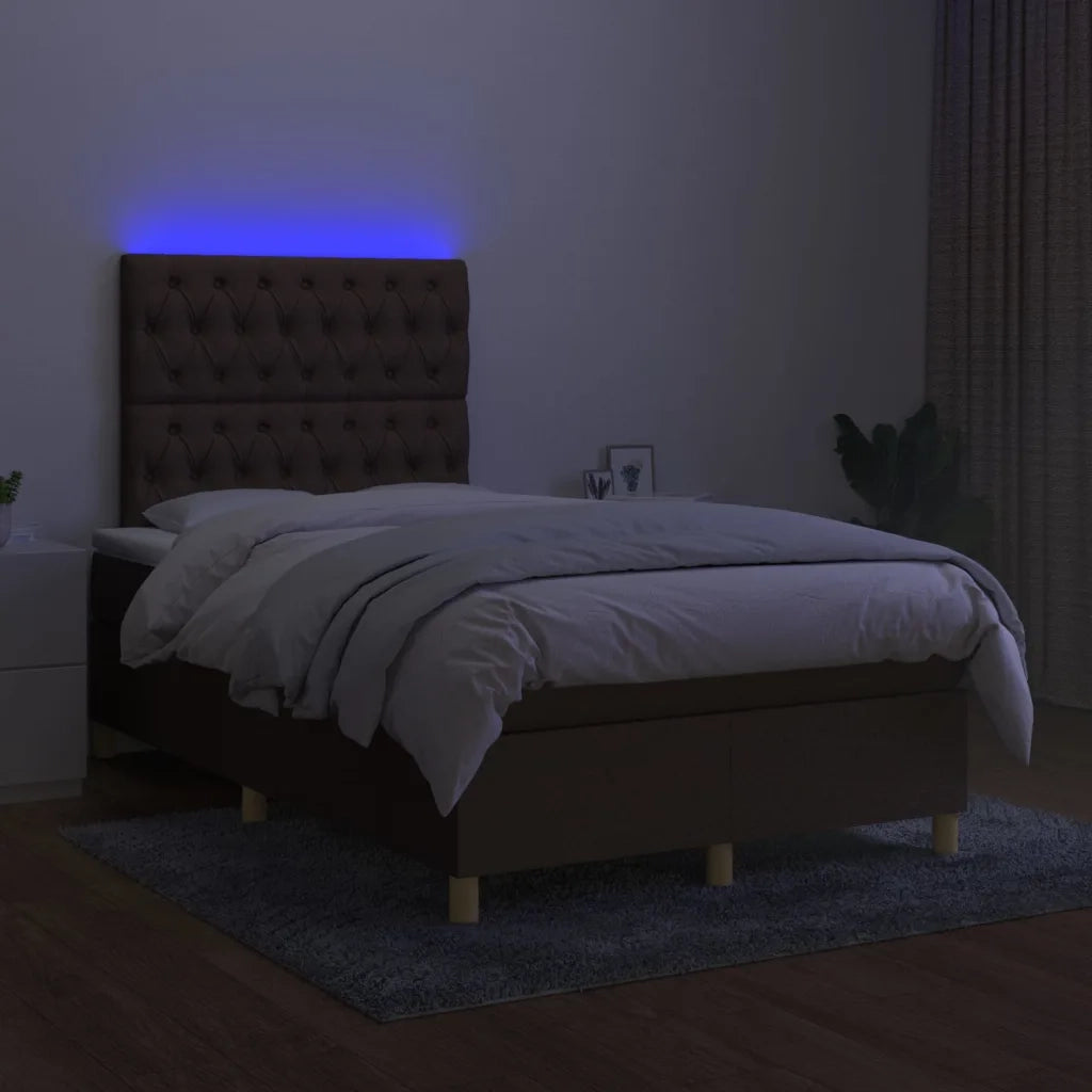 Letto a Molle Materasso e LED Marrone Scuro 120x200 cm Tessuto 3135664