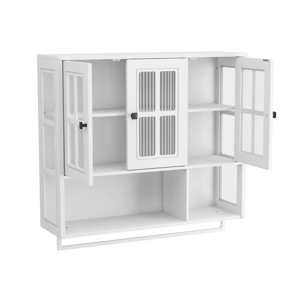 OKWISH Armadietto Bagno Sospeso con 3 Ante, 1 Vano Aperto e Portasciugamani, 88 x 26 x 82.5 cm