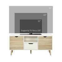 Mobile TV Moderno max 50" in Truciolato con Cassetti, Ripiani Aperti e Armadietti, 110x40x50 cm, Bianco e Colore Legno