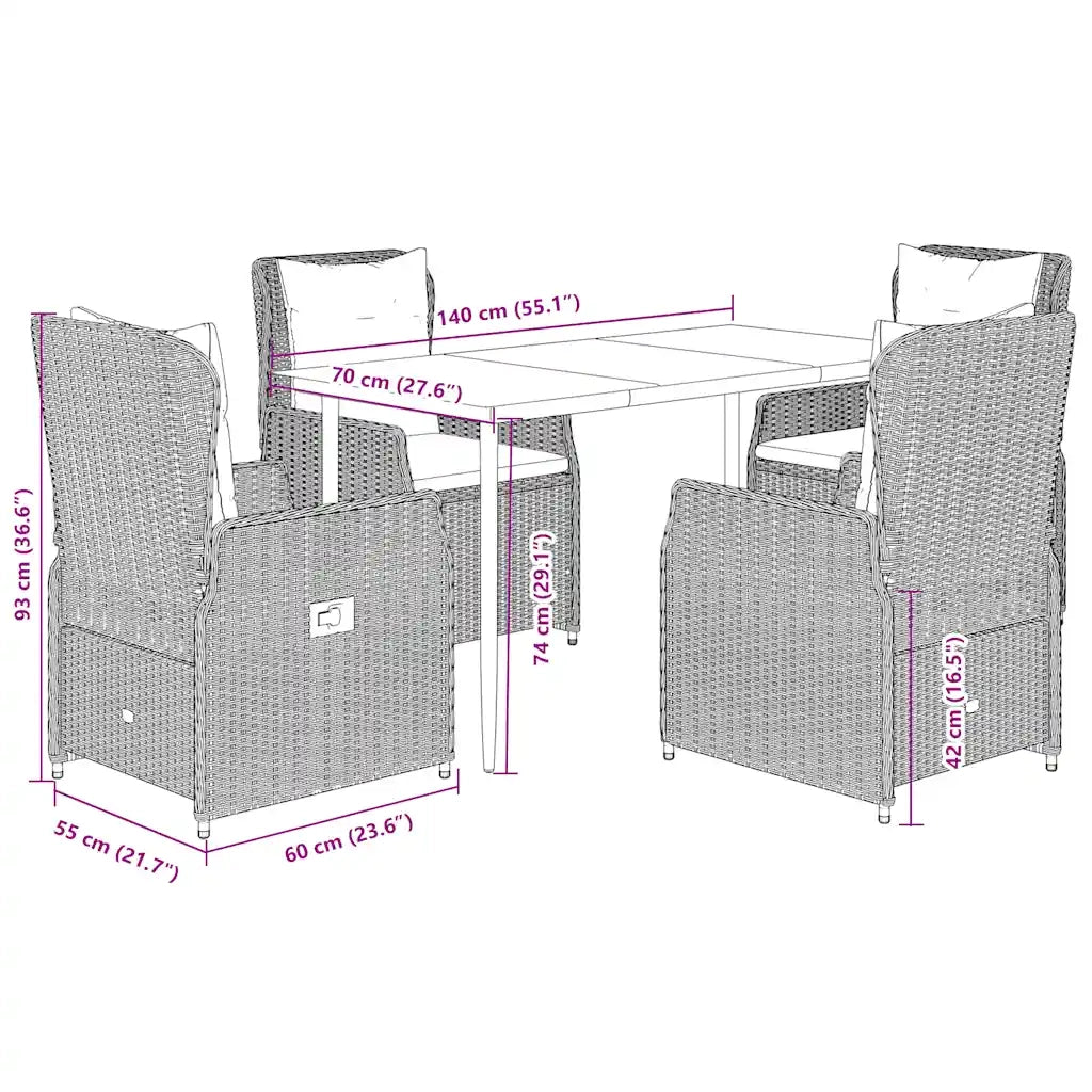 vidaXL Set da Pranzo da Giardino 5 pz con Cuscini Beige in Polyrattan