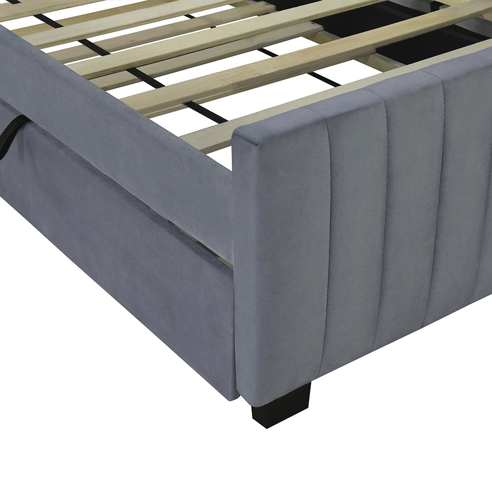 Letto bambino-Xylo-90x190 cm-ribaltabile, velluto, grigio