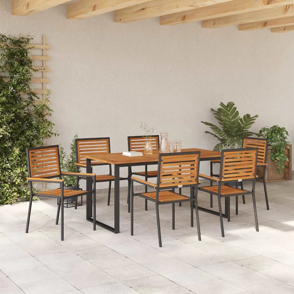 Set da Pranzo per Giardino 7 pcs Nero Legno di Acacia Massello 3365460