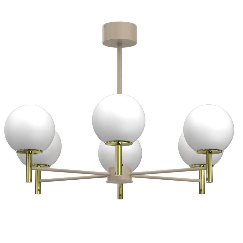 Plafoniera Awinion 6xE27 beige oro sfere bianche Luminex