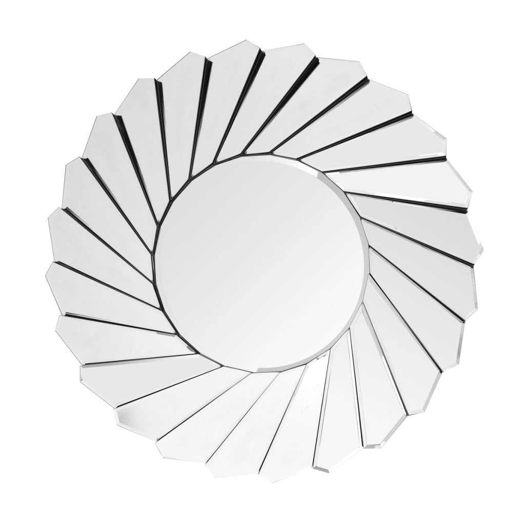 Specchio da parete Zeus rotondo con cornice a raggiera in vetro specchiato argento, 80 cm