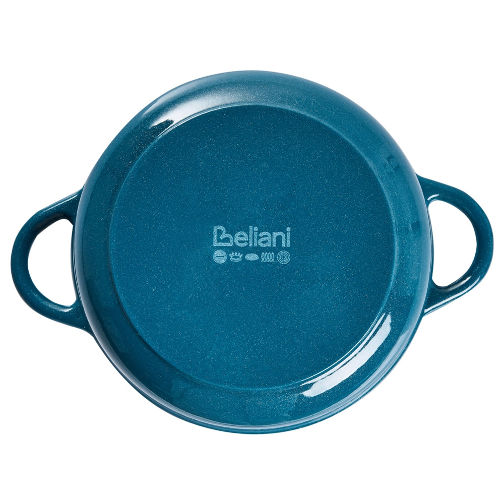 Set da 7 pezzi in ghisa smaltata blu con casseruola e padella, pentole con coperchio e manici in acciaio inossidabile, adatto al forno e compatibile con tutti i tipi di piano cottura, per la cucina