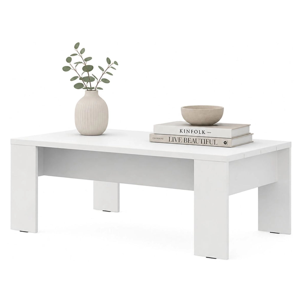 Bertona, Tavolino da Salotto Piano Effetto Doghe, 120x67x43h cm Bianco