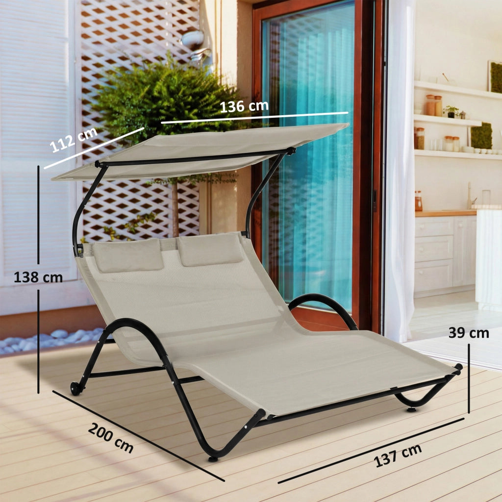 Chaise Longue da Esterno con Cuscino e Ruote ¨C Zephmum ¨C Grigio Poliestere Acciaio 200x60x40