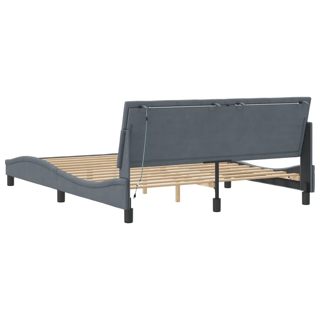 Giroletto con LED senza Materasso Hanko Grigio Scuro 160x200 cm in Velluto 3213788