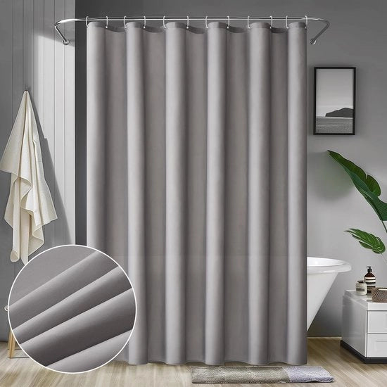 Douchegordino, grigio, impermeabile, fungicida e tessile, lavabile, asciugabile, bagno per doccia e vasca, douchegordini con 12 anelli per douchegordini, 180 x 180 cm, grigio
