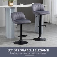Set 2 Sgabelli da Bar con Schienale e Poggiapiedi, Girevoli con Altezza Regolabile, Grigio