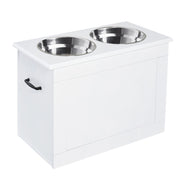 CIOTOLA RIALZATA PER CANI con 2 ciotole in acciaio, 60x30x41 cm, bianco