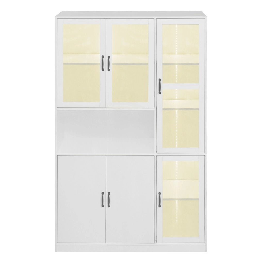 Libreria con Ante e Vetrina LED ¨C MINIMAL ¨C Legno Bianco, Soggiorno