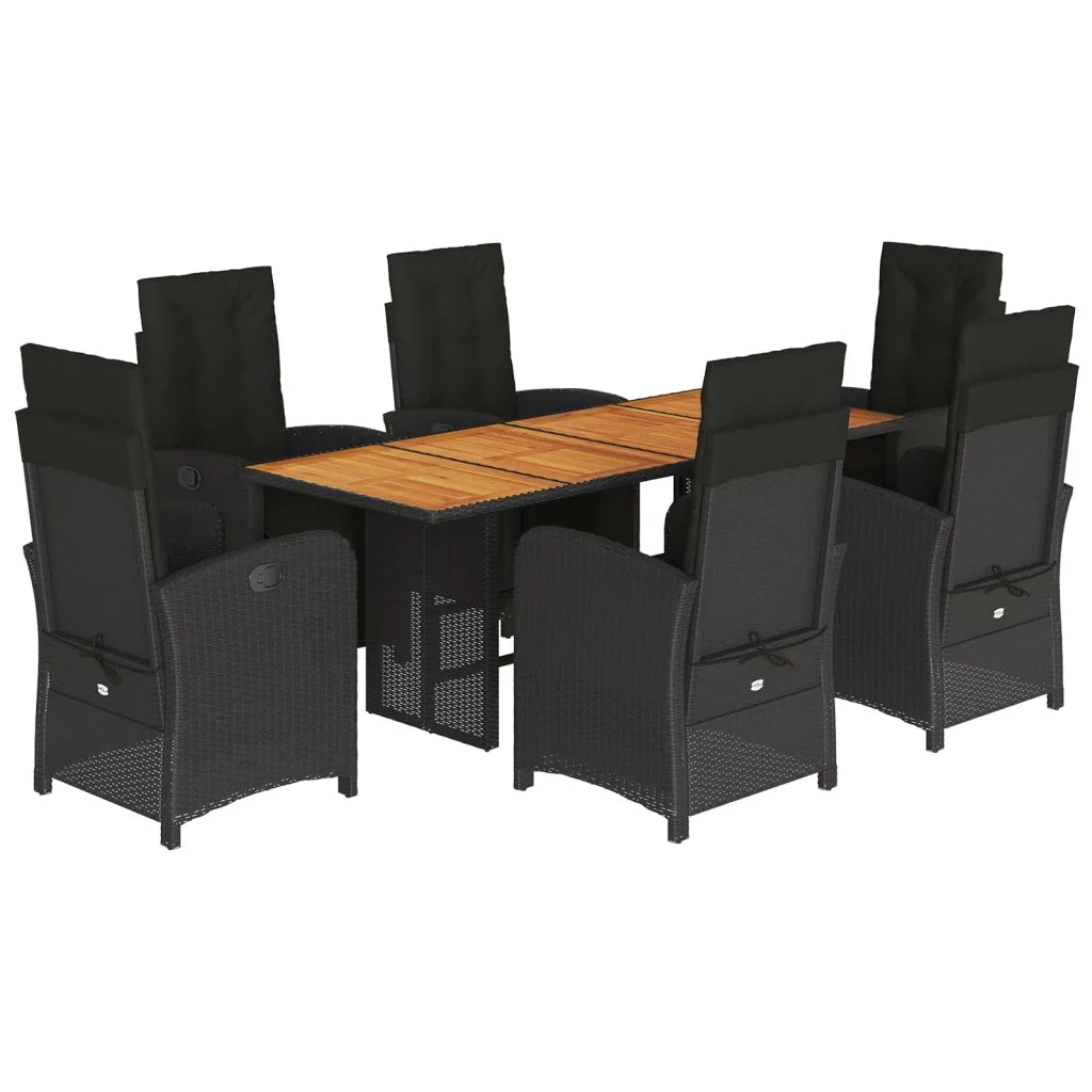 Set da Pranzo da Giardino 7 pz Nero con Cuscini in Polyrattan 3212504