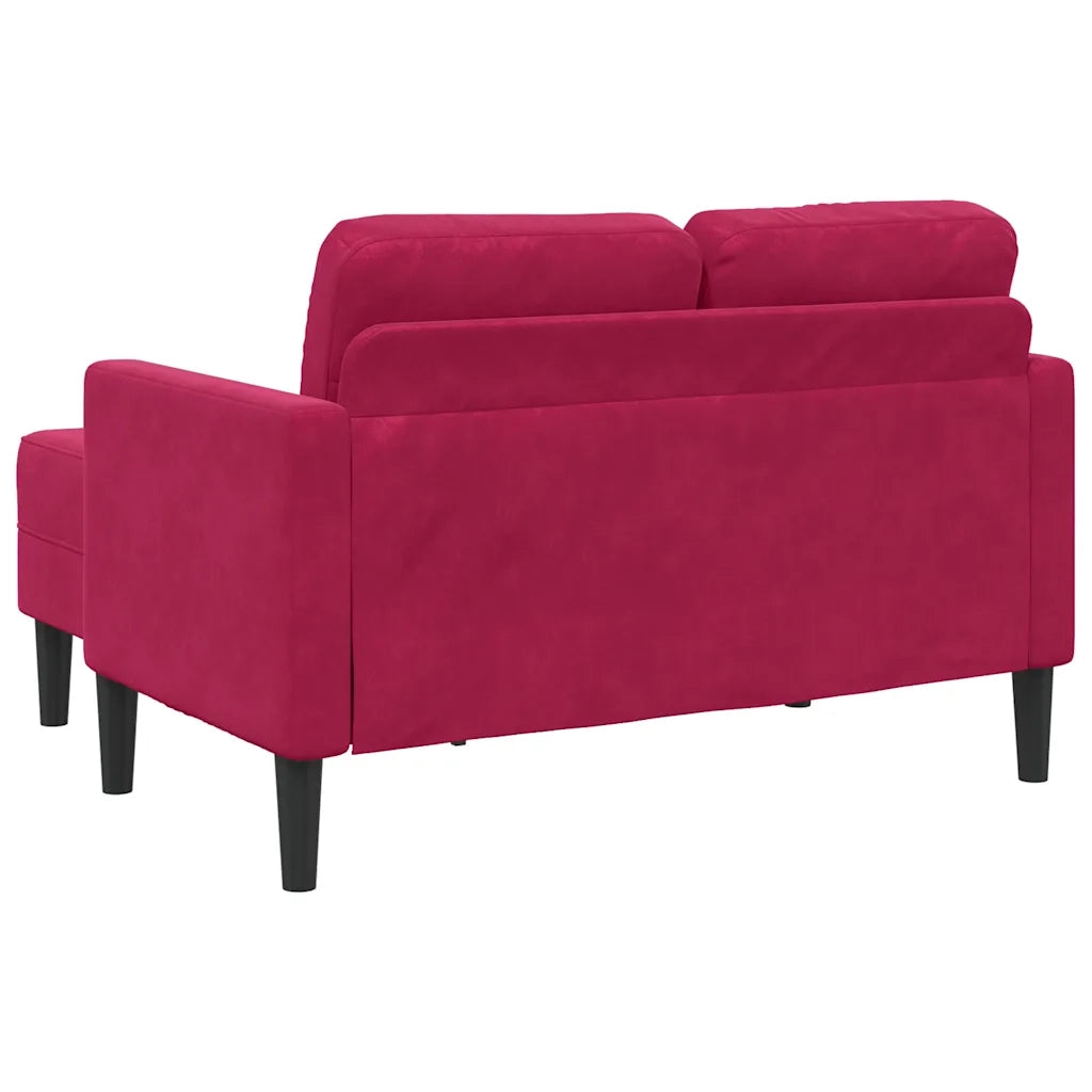 Divano 2 Posti con Chaise longue a L Rosso Vino 125 cm Velluto 4107072