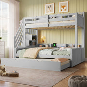 Letto a castello 90x200 e 140x200 cm con letto estraibile; scala contenitore e USB; grigio