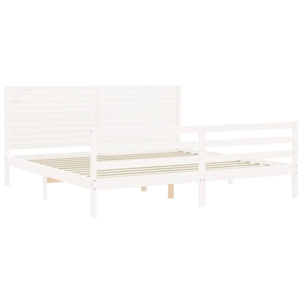 Giroletto con Testiera-Struttura Letto con testiera Bianco 200x200 cm in Legno Massello 811504