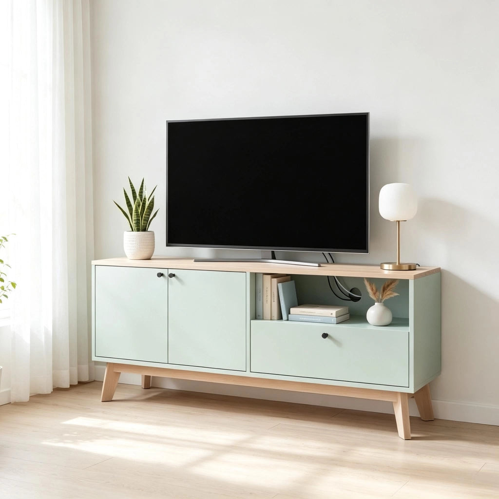 MOBILE TV 120x35x50 cm Verde chiaro con dettagli effetto quercia in MDF