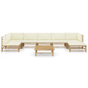 Set Salotto da Giardino 8pz con Cuscini Bianco Crema in Bambù 3058249
