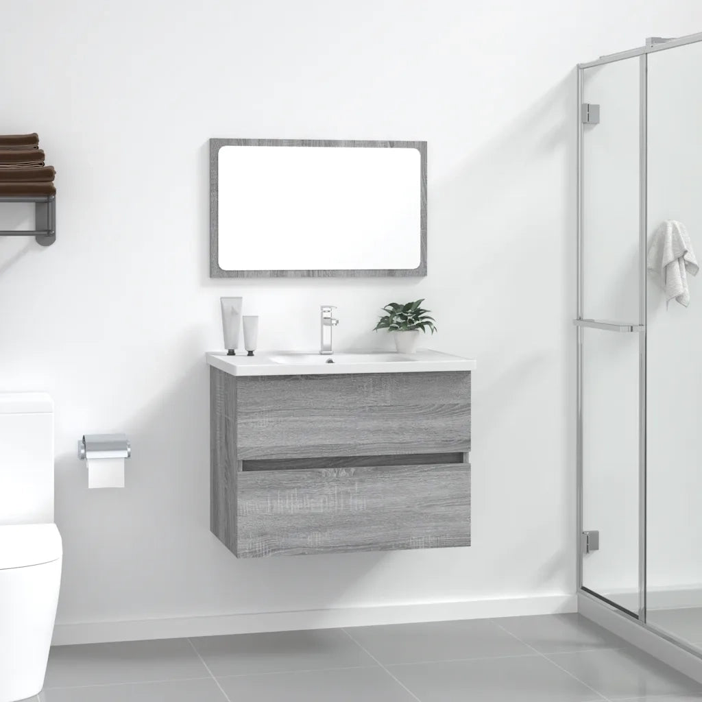Set Mobili da Bagno | Armadio da bagno 2 pz Grigio Sonoma in Legno Multistrato