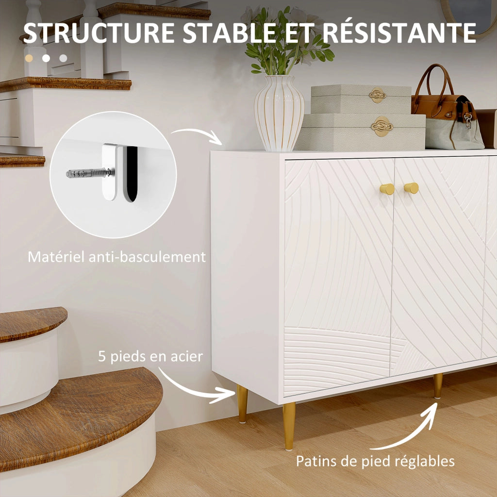 Armadio da soggiorno con ripiani regolabili e ante ¨C Zephmum ¨C Bianco 140x35x77.5 cm