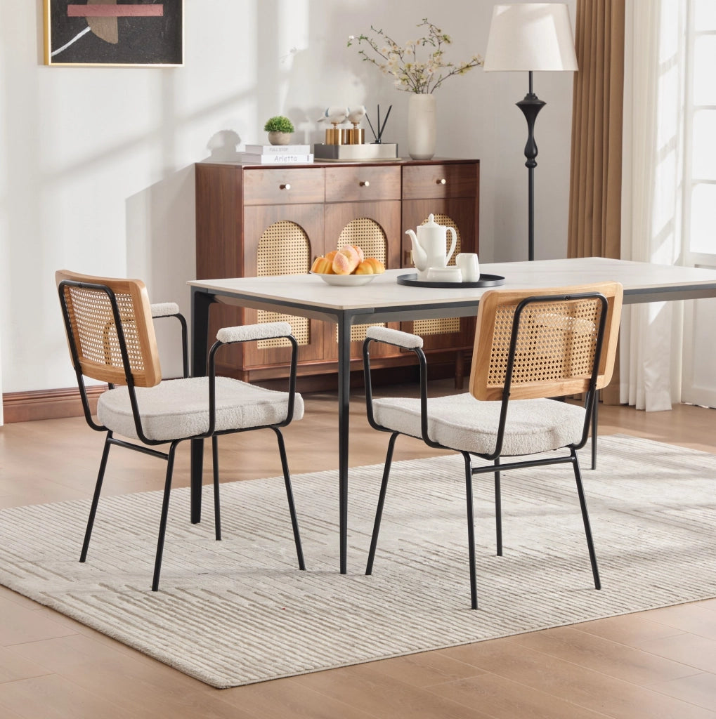Set di 2 sedie da pranzo 38x57.5x61.5 cm con braccioli; in chenille e metallo; avorio