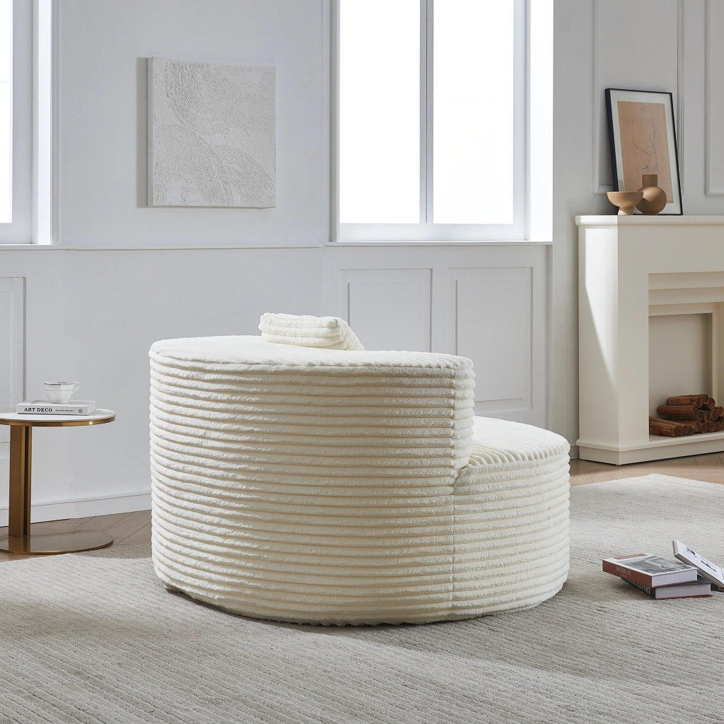 Fauteuil pouf in velluto a coste senza montaggio con cuscino, facile da pulire per salotto e camera beige