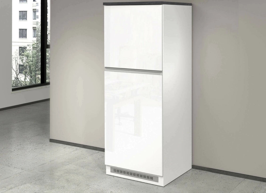 Dispensa da cucina Mesarthim, Mobile multiuso, Armadio porta frigo a 2 ante, 100% Made in Italy, 60x60h165 cm, Bianco lucido e Ardesia