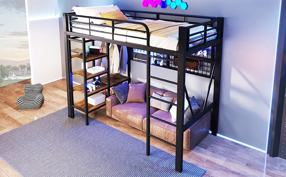 LETTO a soppalco 90x200 cm in metallo e MDF nero
