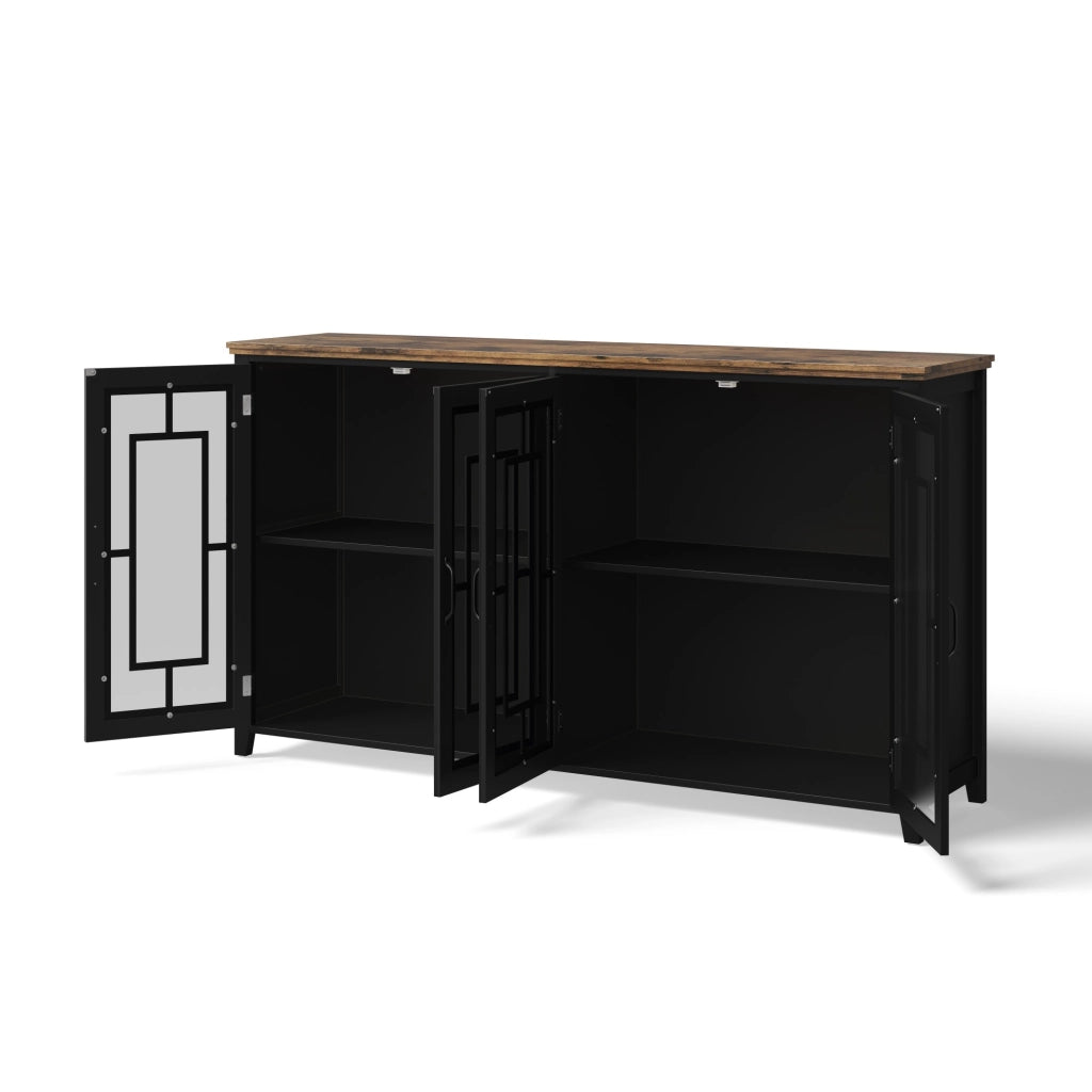 Sideboard da cucina 160 cm con ante in vetro, ampio spazio contenitivo e dispositivo antiribaltamento, nero