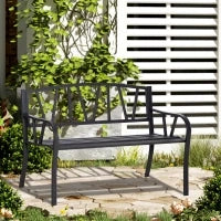 Panchina da Giardino in Metallo Nero Impermeabile, Panca da Esterno in Ferro 2 Posti, 128x56x86cm