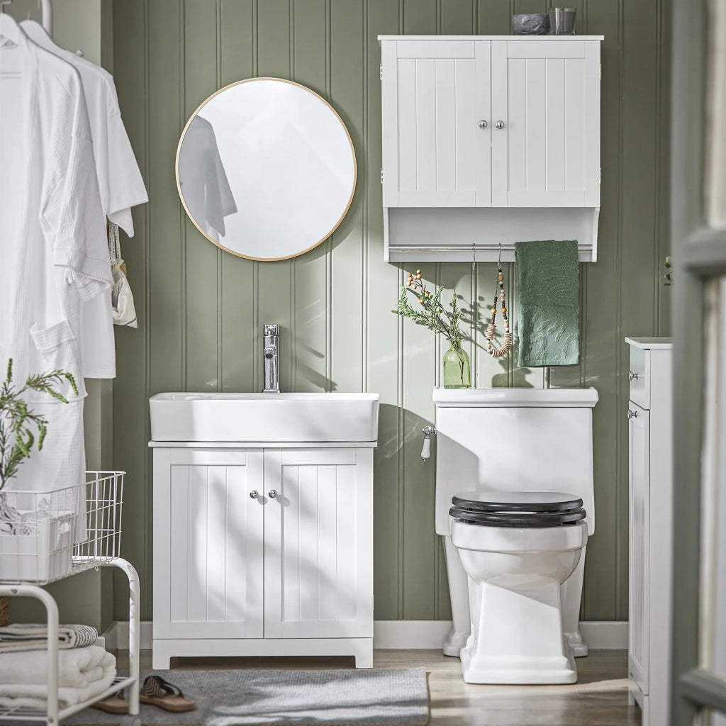 Pensile Con Ante Mobile Da Parete Da Bagno Mobile Porta Medicinali Elegante Armadietto Sospeso Per Il Bagno Bianco 60x30x60cm BZR84-W