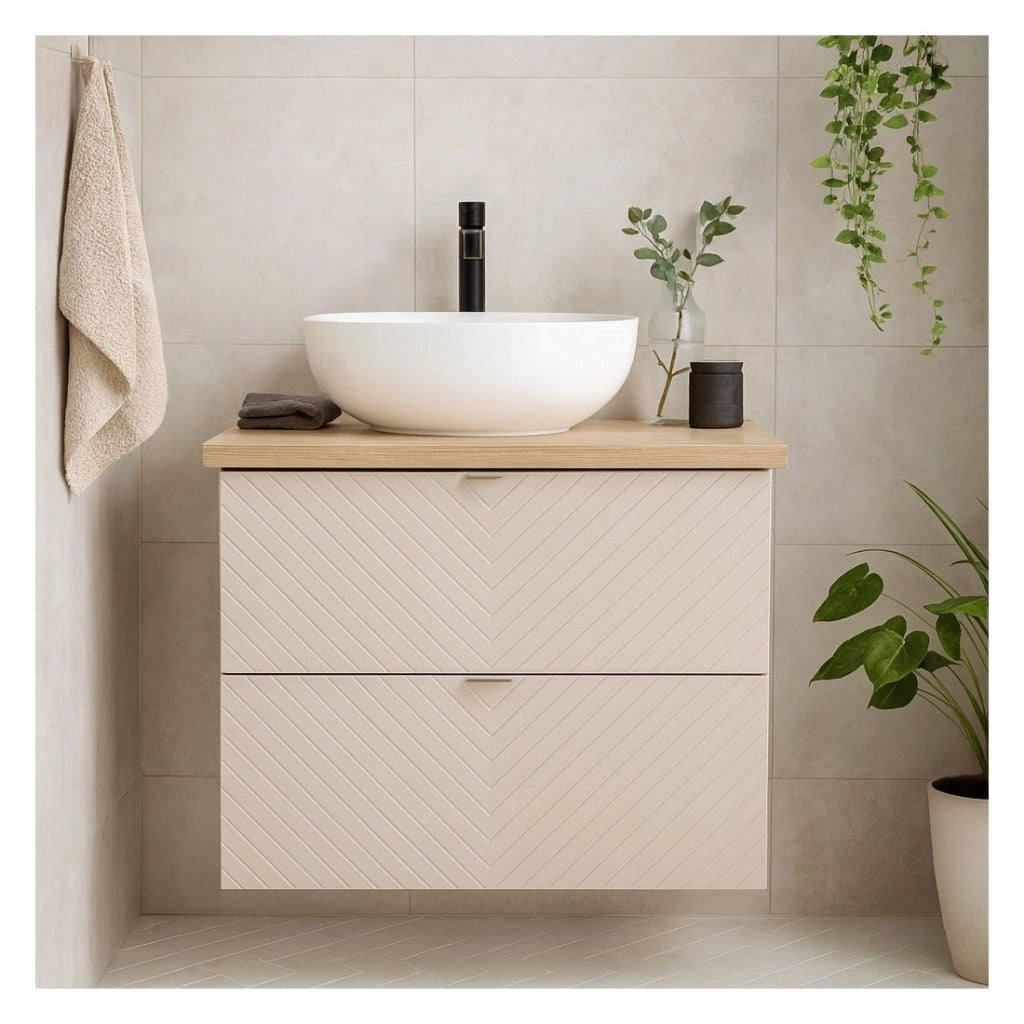 Set da bagno AOKI: mobile sottolavabo con cassetti 80cm + piano lavabo effetto legno