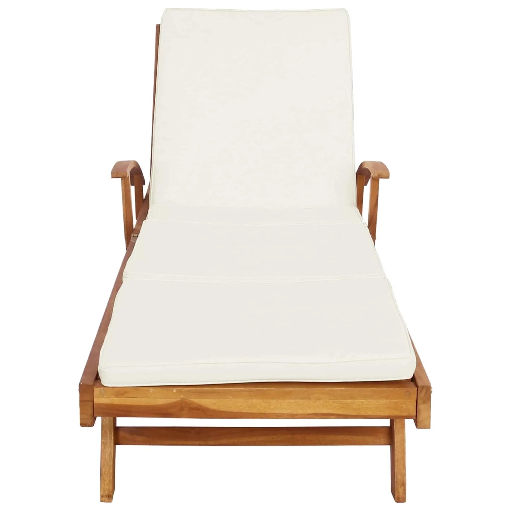 Lettino da sole 1-persona Marrone e Crema Legno di teak solido
