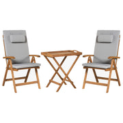 Set da bistrot da giardino Tavolo in legno di acacia 2 sedie con cuscini  grigio chiaro pieghevole resistente ai raggi UV