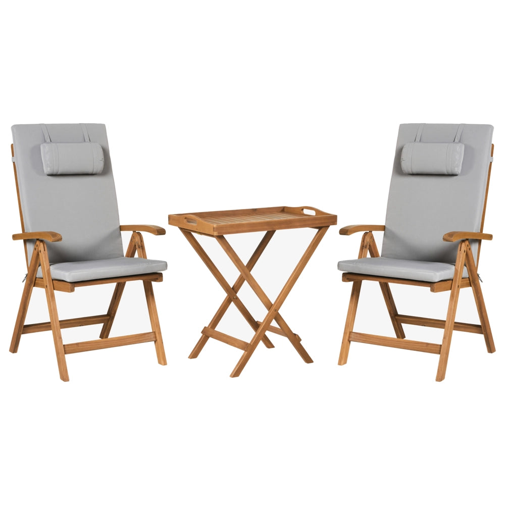 Set da bistrot da giardino Tavolo in legno di acacia 2 sedie con cuscini  grigio chiaro pieghevole resistente ai raggi UV