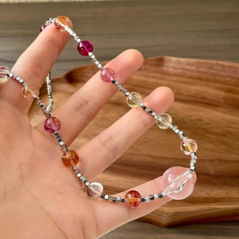 Collana fatta a mano con perline di cristallo viola, regalo di Natale o di compleanno.
