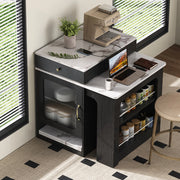 Tavolo allungabile 80x71~111~151x92 cm con prese integrate; MDF e vetro bianco e nero