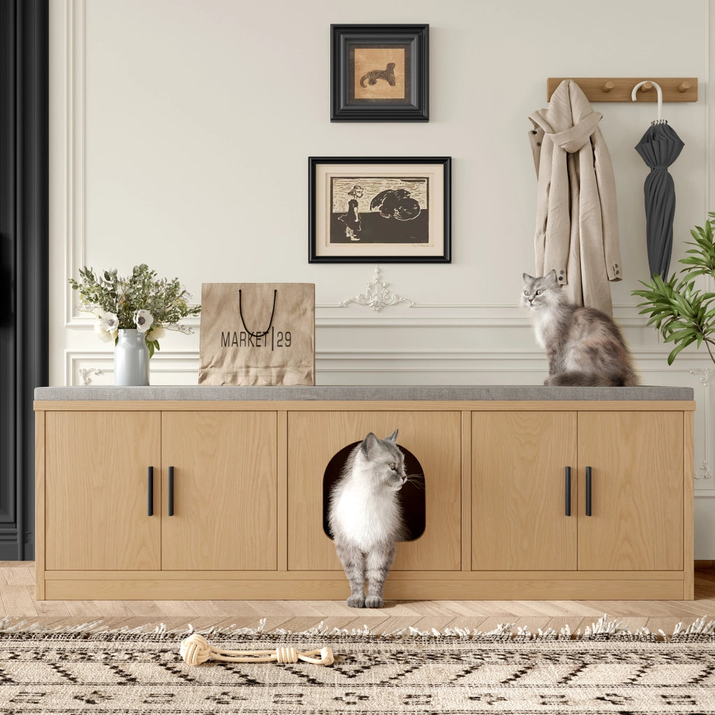 Mobile Coprilettiera con 2 Ante e Ripiani Regolabili; Tappetino Tiragraffi e Ventilazione; per Ingresso; in Truciolato; 140 x 40 x 45.5 cm; Rovere