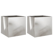 2 pz Fioriere | Cassetta per fiori | Vaso Argento 42x40x39 cm in Acciaio Inox