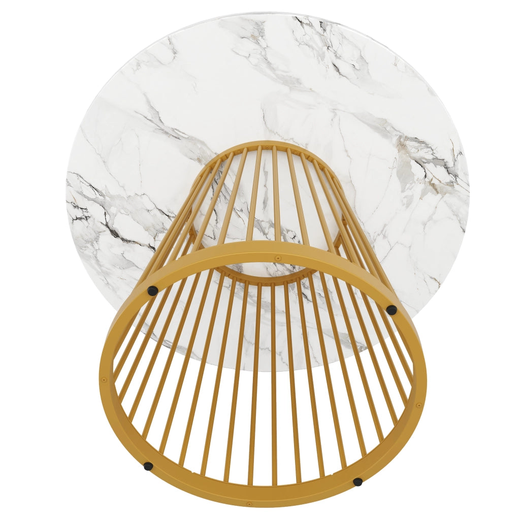 Tavolo da pranzo rotondo con piedini regolabili, per sala da pranzo, in MDF e metallo, bianco e oro, 80 × 80 × 76 cm