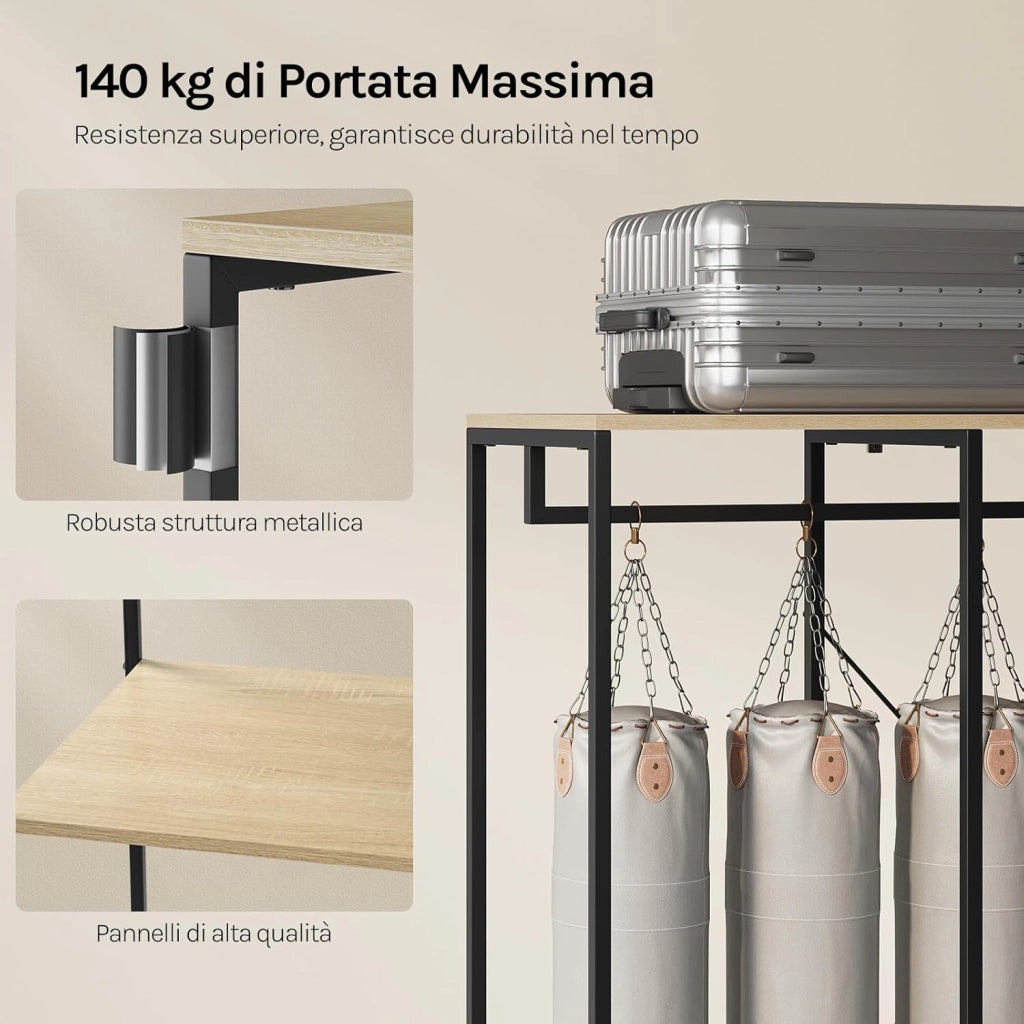 Stand Appendiabiti in MDF Attaccapanni Guardaroba Armadio Scaffale Porta Abiti Acciaio 90x40x204,5 cm