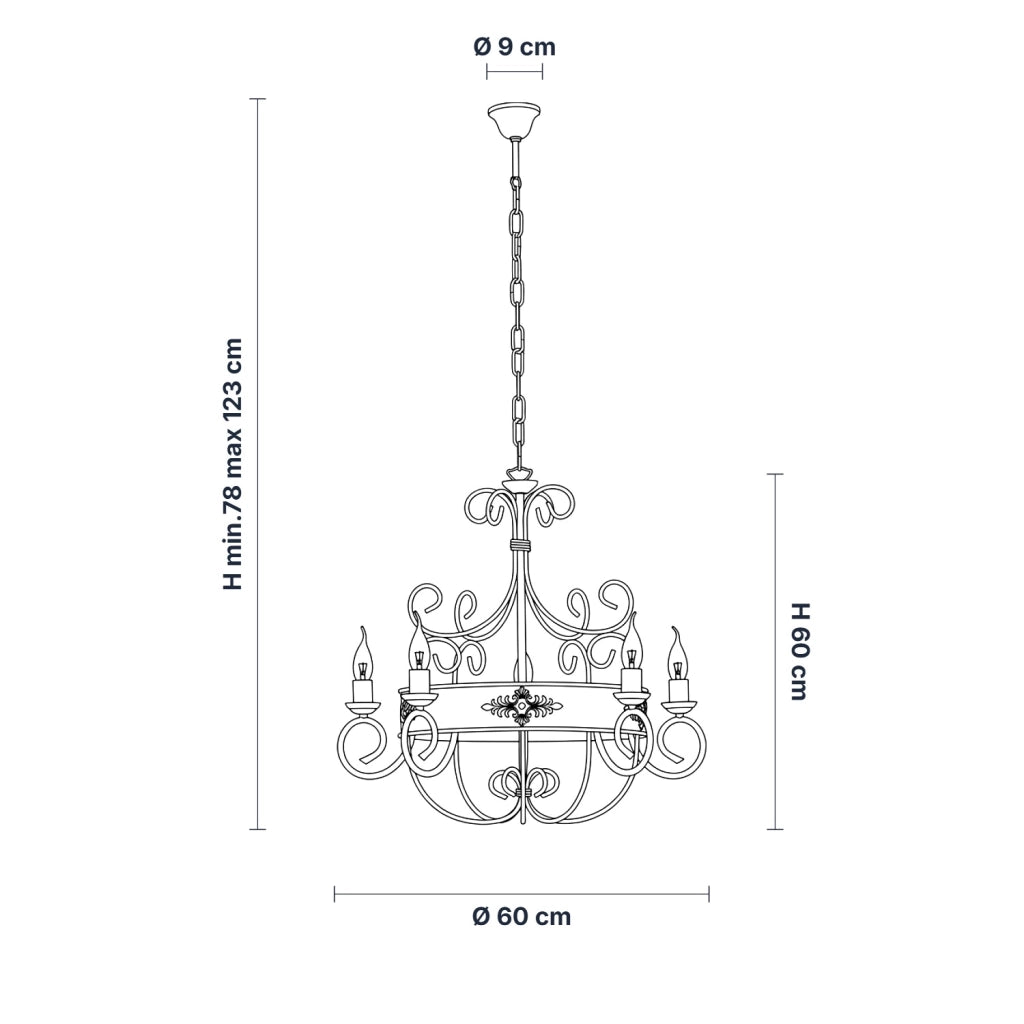 Lampadario Rustico Baltimora Metallo Nero Ruggine - Corten 5 Luci E14