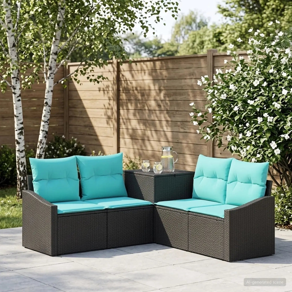 Set di divani 5 pz Nero e Blu Rattan sintetico e Acciaio 3447810