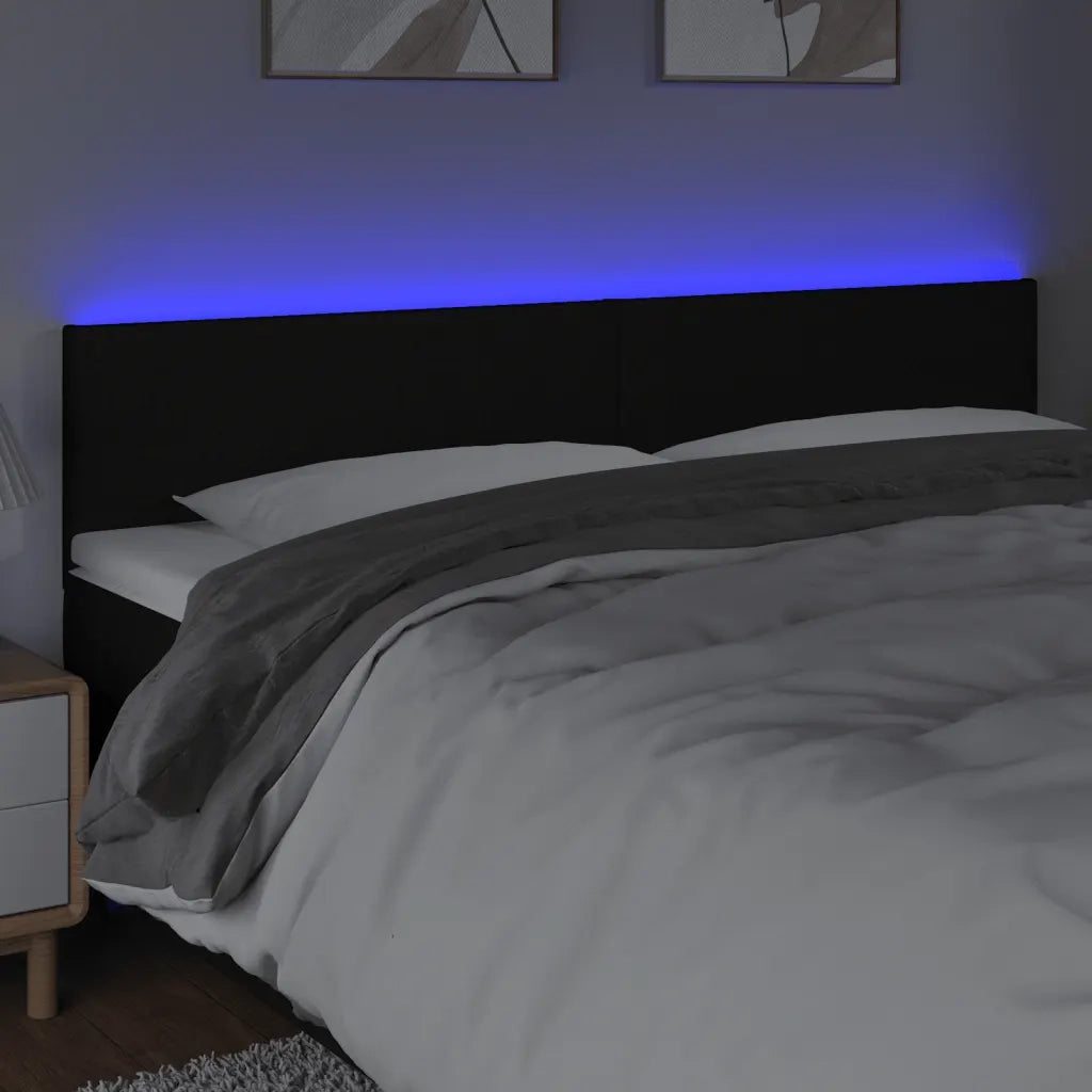 Testiera a LED Nera 180x5x78/88 cm in Tessuto 3121348