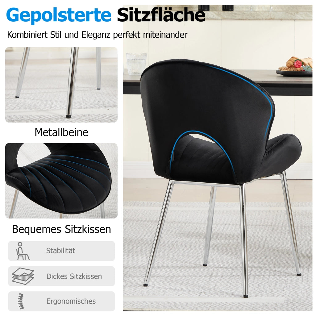Sedia da Pranzo senza Braccioli con Schienale Curvo e Piedini Antiscivolo, in Tessuto Nero