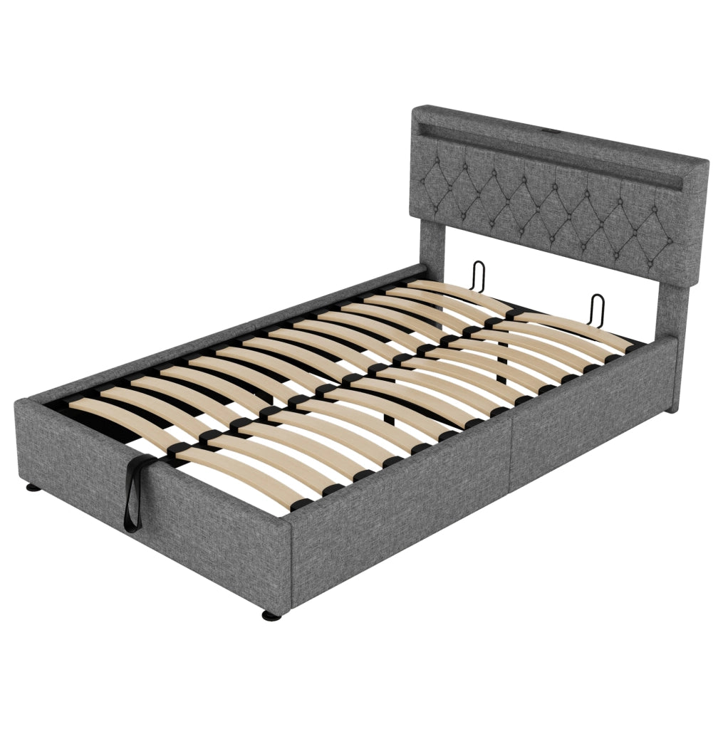 Letto imbottito 140 x 200 cm con LED e contenitore